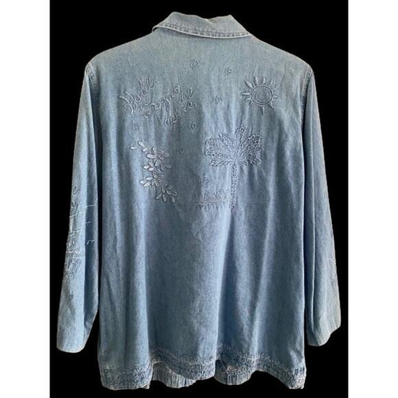 Graff by Um Company Womens Vintage Denim Embroidered Beaded Buttoned Shirt Sz PL - Picture 2 of 15